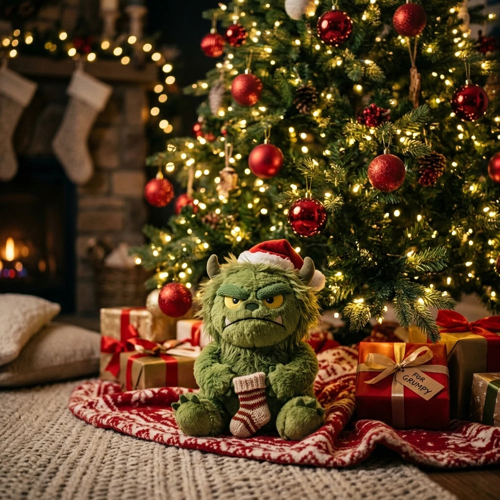 Grumpy Green Holiday Monster Plush - Seasonal Favorite